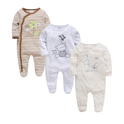 3 Pcs/lot 100% Cotton Baby Girls Clothes Set 0-12M Long Sleeve Newborn Boy Rompers Spring Autumn Carton Print Jumpsuit