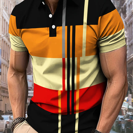 Men's Color Blocking Polo Shirt 3D Printed Outdoor Street Short Sleeve Printed Button Clothing Fashion Design Casual Breathable