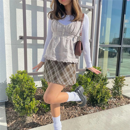 Xingqing Ruffle Top Buttons Y2K Kawaii Women Crop Tops Cute E-girl Short Sleeve T-shirt Sweet Fairy Core Clothes Summer 2024 Vest