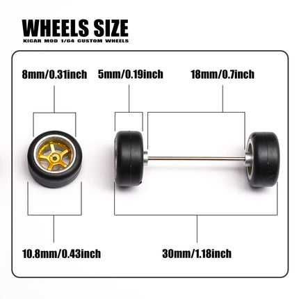 1/64 Model Car Black Wheels with Fixed Rubber Tires Comes with rivets for Diecast Model  Refiting Parts 4pcs 1set