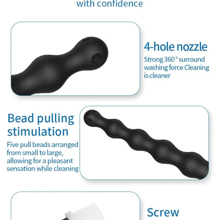 Silicone Long 58cm Anal Beads Plug Dilator Douche Enema Vagina Cleaning Kit Buttplug Syringe Shower Head Gay Sex Toy For Couples
