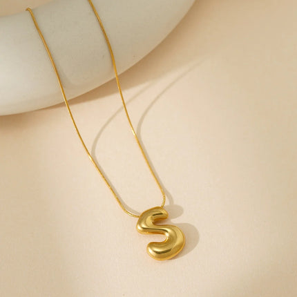 CARLIDANA Initial Stainless Steel Women Gold Plated Bubble Balloon Letter Personalized Round Snake Chain Chunky Name Necklace