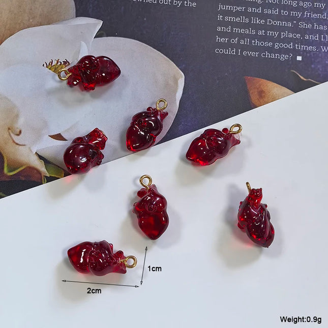 10pcs Simulation Wine Red Cardiac Organ Resin Charms Hallowmas Pendant For Jewelry Make DIY Cute Earring Necklace Bracelet Charm