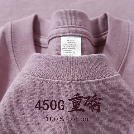 100% Cotton 450g M2 Heavy Cotton Short-sleeved T-shirt Summer Round Neck Loose Versatile Bottoming Shirt for Men and Women