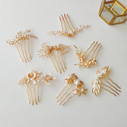 Metal Golden Leaf Flower Bridal Hair Comb Wedding Jewelry Headpiece Women Hair Accessories