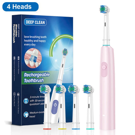 Electric Toothbrush Rotating Deep Clean Whitening Teeth for Adult Ultrasonic Toothbrush with 4/8pcs Refill Replacement Heads