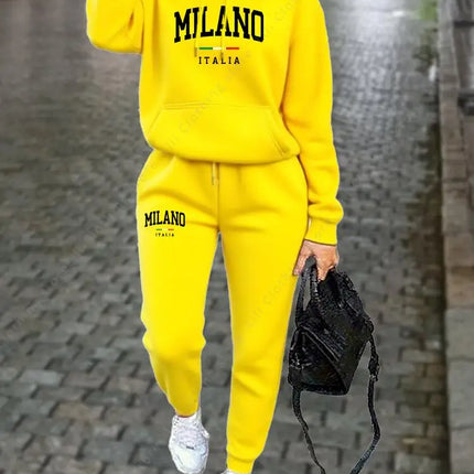 MILANO Pants Sets for Women Clothing High quality Sweatshirt Sweatpant Hoodie Suit 2 Piece Autumn Winter Outfits Woman Tracksuit