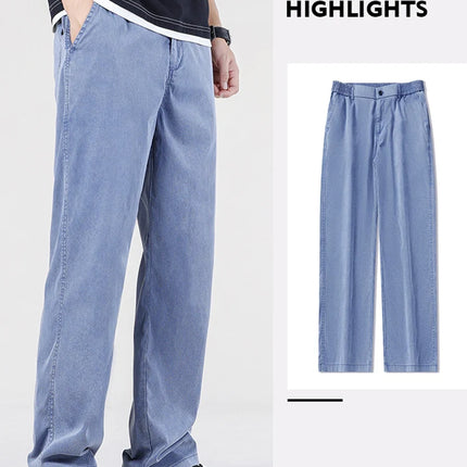 Summer Ultrathin High Quality Soft Lyocell Fabric Men's Jeans Loose Straight Denim Pants Cosy Breathe Casual Trousers M-5XL