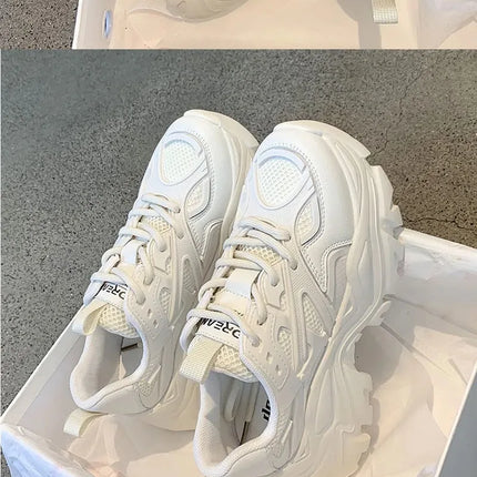 Women New Fashion Platform Sport Shoes Women 2024 New Summer Black Casual Chunky Sneakers Women Mesh Leather Platform Shoes