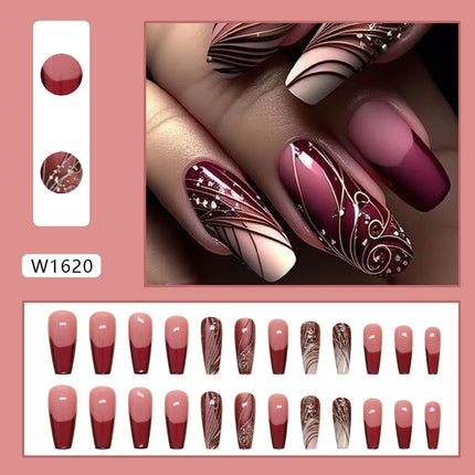 Fresh Flower 24 Pcs Press on Nails Pink Nail polish Glossy Artificial Finger Manicure Reusable False Nails for Women