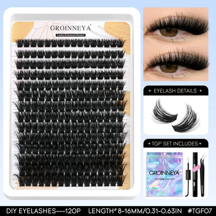GROINNEYA Lash Clusters Kit Fluffy Volume Eyelash Clusters D Curl Cluster Eyelash Extensions 3D Wispy Lashes Clusters Makeup