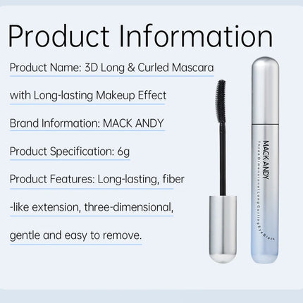MACKANDY 3D Washable Mascara Makeup, Volumizing & Lengthening Defining Curling Buildable Formula Blackest Black, Paraben Free