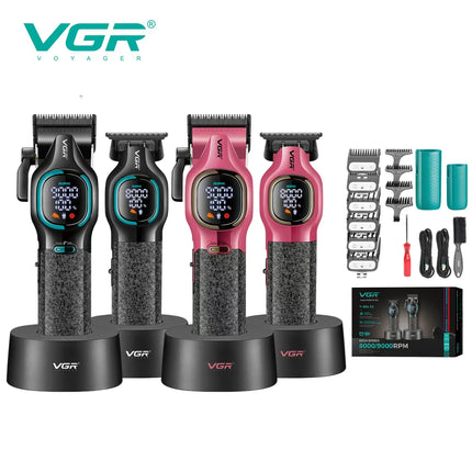 VGR V-886 S2 new high-end hair clipper two-piece set alloy blade hair trimmer metal body 9000 RPM oil head carving push shear