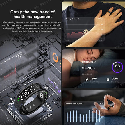 New R11 Smart Ring with Charging case Display Screen and Touch Heart rate Blood oxygen Health Monitor Sports Smartring Men Women