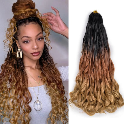 French Curl Braids Hair 22“Loose Wave Bouncy Synthetic Spiral Curls Braiding Hair Extensions Ombre Pre Stretched Hair For Women