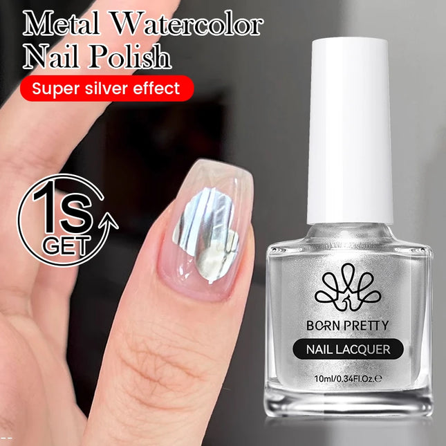 BORN PRETTY 7ml Silver Metal Effect Watercolor Nail Polish Clear Blossoming Effect Natural Air Dry Manicure Nail Art Varnish