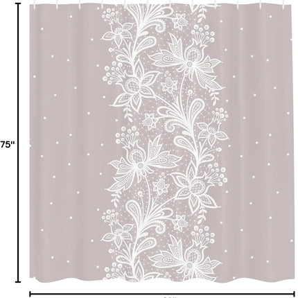 Blush Pink Floral Shower Curtain With White Lace Pattern Elegant Bathroom Decor Romantic Boho Style Water Resistant Fabric Home