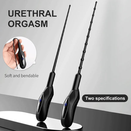 Electric Vibration Silicone Urethral Massager, Adult Male Penis Exercise Stimulation, Bead/Smooth Type