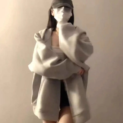 Korean Sle Women's Hoodie Fce Lined Zipper Jaet Loose Fit Long Sve Casual Comfortable Breathable Autumn Winter Coat
