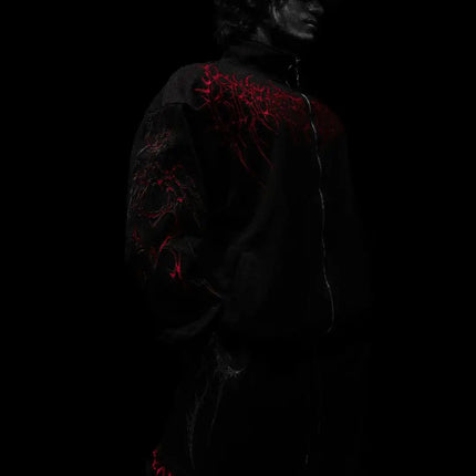 Men's Gothic Streetwear Zip-Up Hoodie Black Edgy Urban Athletic Dark Style Casual Oversized Pullover Sweatshirt with Zipper