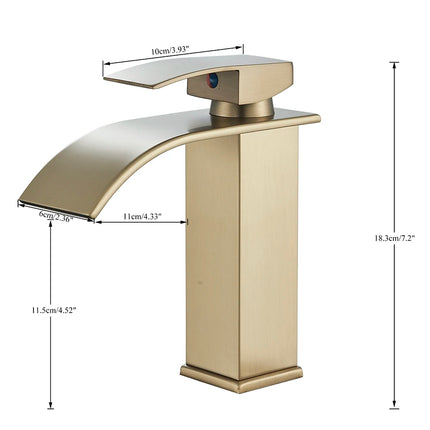 Brushed Golden Basin Faucets Elegant Waterfall Bathroom Sink Faucet Single Lever Hole Deck Mount Brass  Mixer Tapsfaucets and si