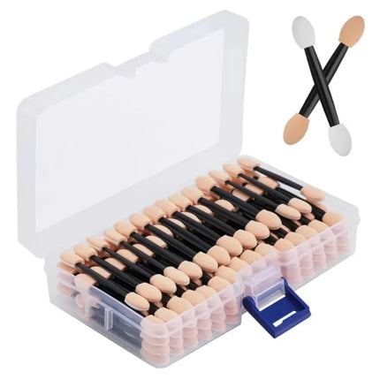 Cute 50/100PCS Disposable Eye Shadow Sponge Applicators Dual Sided with Container Makeup Brushes for Eyeshadow Length