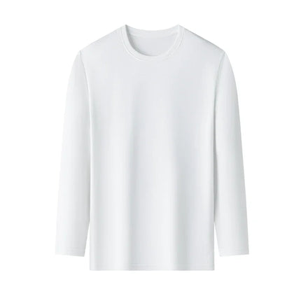 Men's Solid Color Round Neck Cotton Long Sleeved T-shirt Summer Comfortable Top