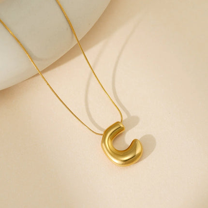 CARLIDANA Initial Stainless Steel Women Gold Plated Bubble Balloon Letter Personalized Round Snake Chain Chunky Name Necklace