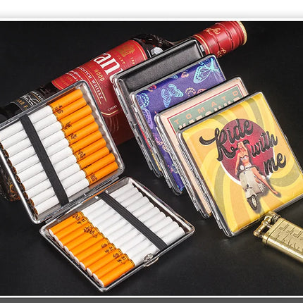 Creative Cigarettes Case Hold 20 Sticks Printed Leather Cigarette Case Smoking Box Sleeve Pocket Tobacco Pack Women Girls Gift