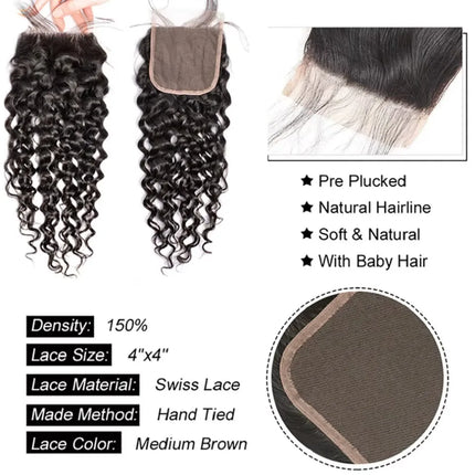 4x4Lace closure Deep Wave Transparent HD Lace Closure 13x4 Deep Wave Closure Brazilian Virgin Remy Human Hair Swiss Lace Closure