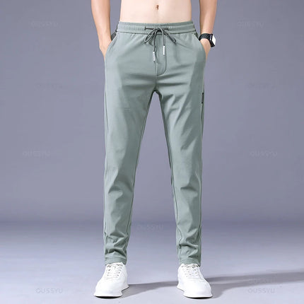 OUSSYU Brand New Spring Summer Men's Casual Pants Slim Pant Straight Thin Trousers Male Fashion Stretch Khaki Jogging 28-38