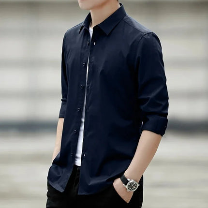 Spring New Men's Classic White Shirt Long Sleeve Plus Size Business Casual Shirt Work Korean Style Slims Smooths Your Silhouette