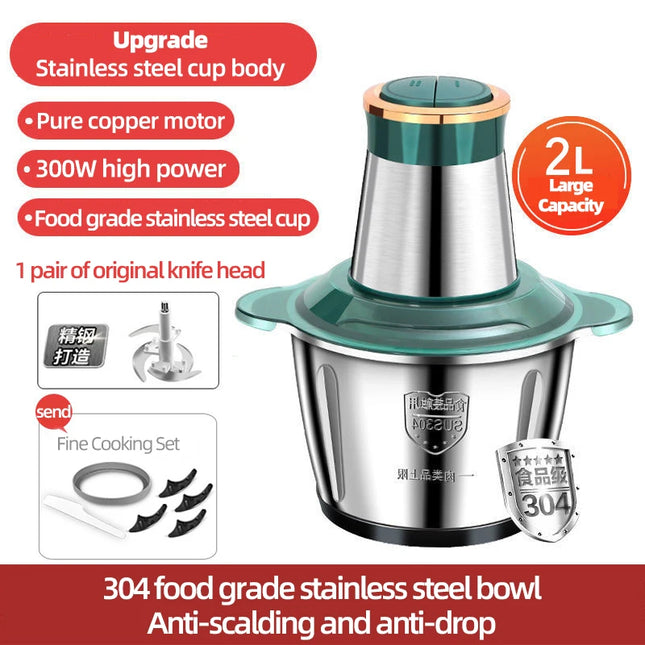 3L Portable Household Meat Mincer Grinder Vegetable Food Processor Chopper Kitchen Multifunction Stainless Steel Slicer Machine