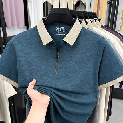 2026 New Men's Quarter Zip Polo Shirt Cool Breathable Fabric Short Sleeve Top For Office And Daily Activities