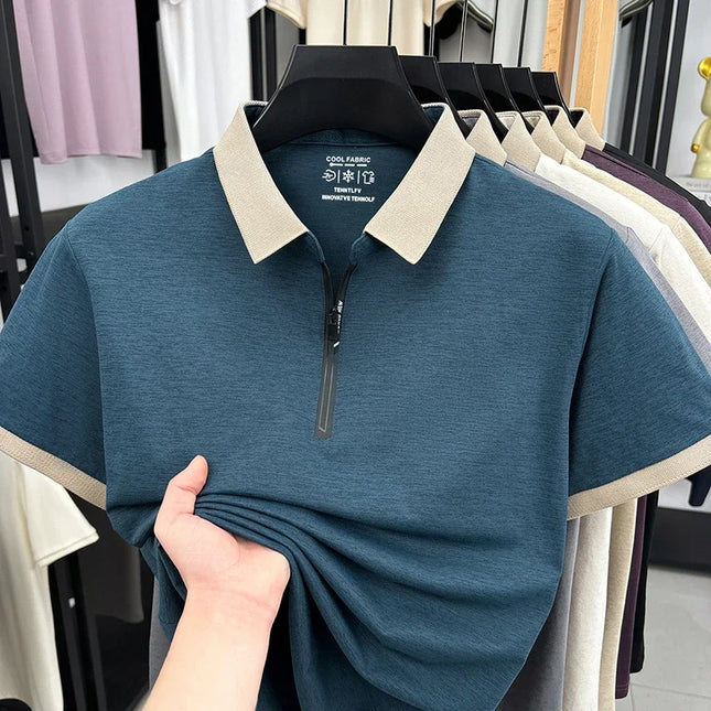 2026 New Men's Quarter Zip Polo Shirt Cool Breathable Fabric Short Sleeve Top For Office And Daily Activities
