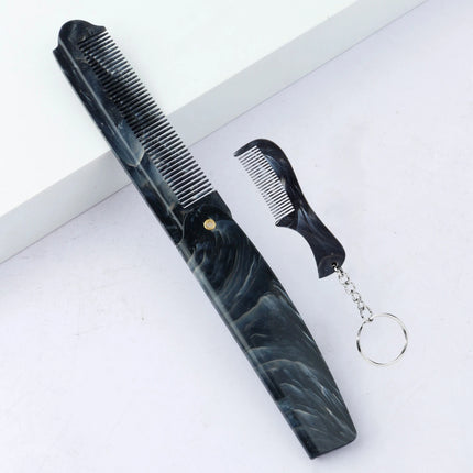 1/2PCS Marble Pattern Beard Folding Comb With Key Chain Mini Mustache Comb Men Portable Travel Beard Care Hair Styling Tool Comb