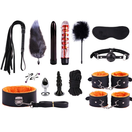 23PCS BDSM Bondage Set Handcuffs Ball Gag Whip Anal Plug Vibrator Egg Sex Toy for Women Men Couples Fetish Slave Role Play Kit