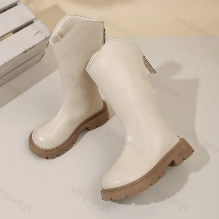 Children Knee Length Boots New 2025 Autumn Student Girls Princess Boots Kids Zipper Comfortable Non Slip Solid Color Long Boots
