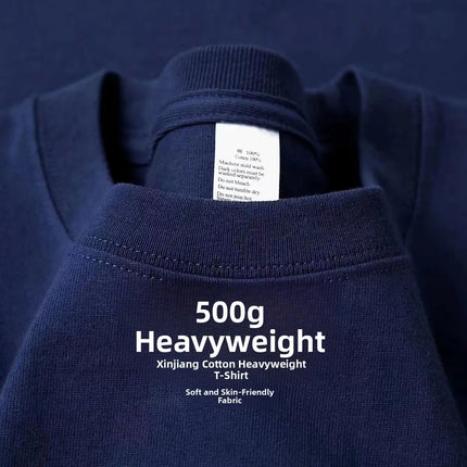 xinjiang cotton500G Heavy PureCotton Thick Drop Shoulder Short sleeve T-shirt Solid Loose Casual Men's and Women's Basic Half