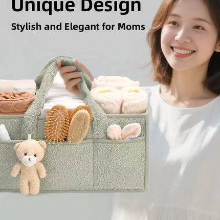 Large Capacity Plush Diaper Storage Bag Handheld Travel Essential Mommy Bag Baby Supplies