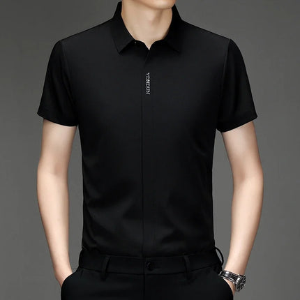 New Men's Business Casual Short Sleeved Solid Color Shirt Wrinkle Resistant Wrinkle Free Comfortable All Season Versatile Top