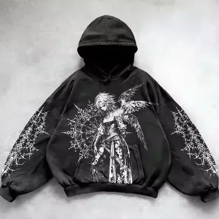 American Y2K New Hip Hop Trend Retro Hoodie Women Street Casual Loose Joker Vintage Sweatshirt Unisex Fleece Padded Warm Hoodie