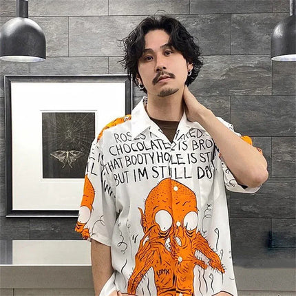Film Character Printing Hip Hop Wacko Maria Shirt Men Women Loose High Street Top Black White Short Sleeve Shirts