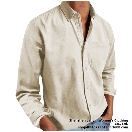 Long Sleeve Collared Men's Shirt Business Commute Style Polyester Fabric Machine Washable Spring Autumn Collection 2025