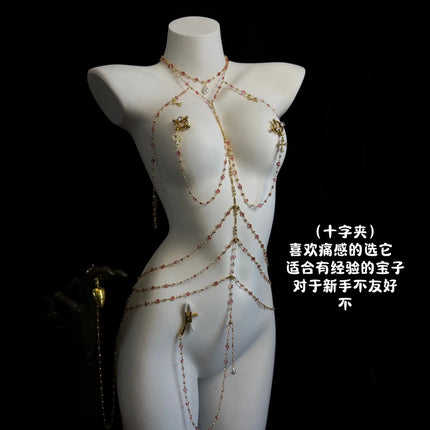 Sexy Sultry Body Chains Rhinestone Collars Nipple Clitoral Clamps Anal Plugs Feminine Erotic Accessories BDSM Training Sex Toys