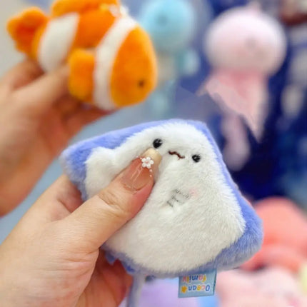Soft Ocean Animal Keychain Small Turtle Kawaii Fluffy Whale Keyring Simulation PP Cotton Press Sound Pendant Home Decor