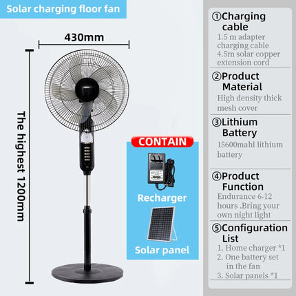 Solar Powered Floor Fan 6 - 12H Runtime3 Speed Adjustable Portable Floor Fan for Home Blackout Emergency USB Port & Night Light
