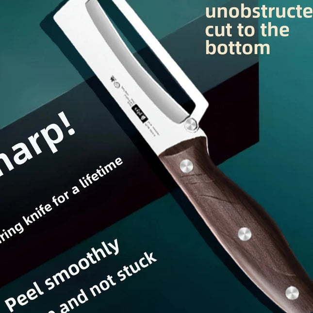 Stainless steel peeler with imitated wood handle for peeling and slicing fruits and vegetables | Durable and smooth operation