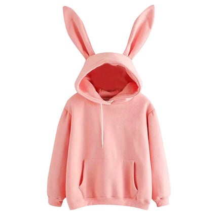 2025 Autumn Winter Women Hoodies Kawaii Rabbit Ears Fashion Hoody Casual Loose Solid Color Warm Sweatshirt Hoodies For Women