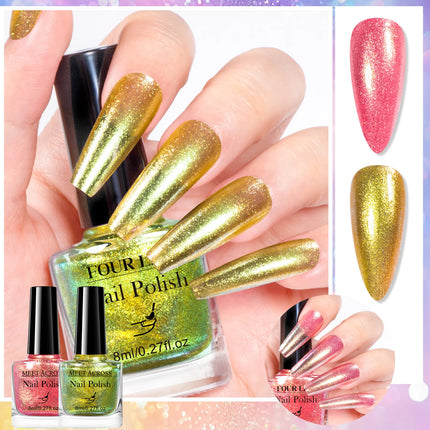 2pcs 8ml Chameleon Nail Polish Set Gorgeous Glitter Galaxy Chrome Holographic Nail Polish No-Bake Quick Dry Long-Lasting Nails